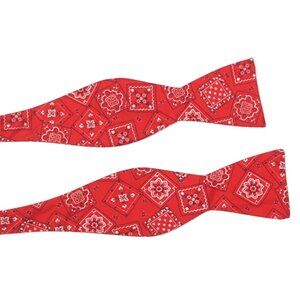 Countess Mara Red Western Fair Isle Mezen Pattern Men's Silk Bow Tie